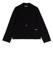 Однобортный пиджак с вышитым логотипом Emporio Armani Kids, черный