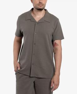 Мужская текстурированная рубашка на пуговицах с коротким рукавом и лагерным воротником SPRING + MERCER, зеленый