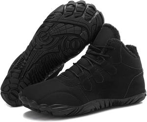 Женские и мужские босоногие ботинки, снежные ботинки - теплые минималистичные с широким носком, водонепроницаемые зимние снежные ботинки, теплые ботильоны с поддержкой свода стопы Qacksv, Black