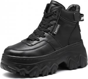 Женские массивные кроссовки-платформа высокие с шнуровкой и ботильоны Jamron, Black