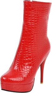 Женские зимние ботинки на шпильке с лакированной поверхностью для вечеринок Renessmi, Red