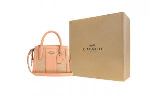 Coach Изысканная сумка через плечо из телячьей кожи с жаккардовым узором, миниатюрная женская сумка, серебристый цвет с легким оттенком румянца