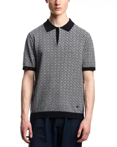 Поло-Свитер с коротким рукавом и шевронным узором, стандартного кроя. Emporio Armani, синий