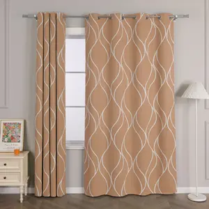 Плотные шторы с люверсами, 175x135 см, коричневые, тепловые, плотные шторы с белыми волнистыми полосами, защита от тепла и холода. Joyswahl