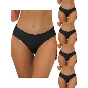 5 упаковок трусиков без следов для женщин, эластичное однотонное нижнее белье, невидимые трусы без показа ALLEGRA K, Bk