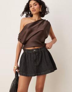 ASOS DESIGN джинсовая микроюбка со сборками черного цвета