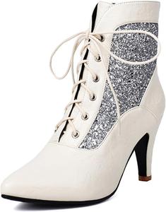 Женские ботильоны с острым носком и маленьким каблуком, блестящие, сияющие, винтажные, с подбором цвета, на шнуровке, с тонким каблуком, для платья, на щиколотку, осенне-зимние, официальные туфли AIVYFAJA, White