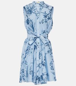 Мини-платье из хлопковой и шелковой вуали с принтом Erdem, синий