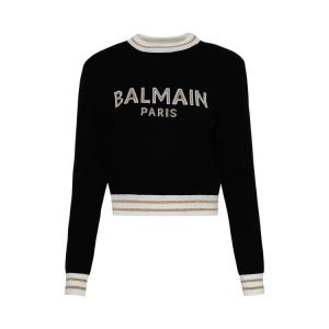 Джемпер Balmain Logo Intarsia Knitted Cropped Jumper, цвет Black/Natural/Gold
