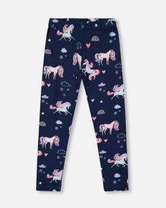 Эластичные трикотажные леггинсы для девочек, темно-синие, с принтом единорога - для малышек/детей Deux par Deux, Navy unicorn print