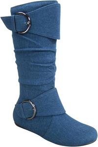 Женские закрытые сапоги среднего голени с круглым носком, застежкой с боковой молнией и плоским каблуком FZ-Fits, Denim Blue