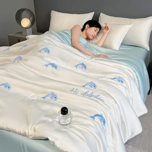 Antarctic Комплект летнего постельного белья из 4 предметов (одеяло, простыня, 2 наволочки), 1.5 м, цвет Xiaohaitun - Milk White Blue, ткань шелковистая