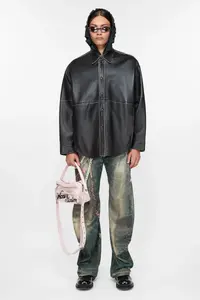 Кожаная куртка-рубашка Acne Studios, черный