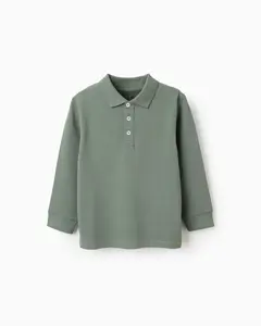 Детская футболка поло 100% хлопок с ребристыми манжетами Zippy, темно-зеленый