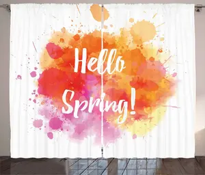 Оранжево-розовая штора в деревенском стиле ABAKUHAUS, Hello Spring, присборенная штора из тесьмы для спальни с петлями и крючками, 280 x 225 см, цвет: оранжево-желтый, розовый Abakuhaus