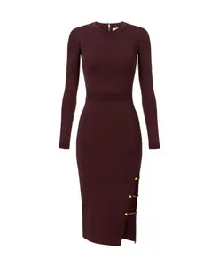 Вискозное трикотажное платье с запонками, украшенными драгоценными камнями. Elisabetta Franchi, красный