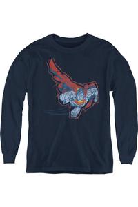 Футболка с длинным рукавом для детей Superman Scribble & Soar Gildan, темно-синий