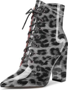 Женские ботильоны Aachcol, короткие ботинки с закрытым заостренным носком, на массивном высоком каблуке, лакированные, на шнуровке, каблук 4 дюйма, Multicolor L