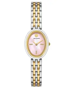 Женские часы с овальным двухцветным браслетом из нержавеющей стали 28 мм Tory Burch, multicolor