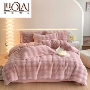 LUOLAI HOME Простыня 180x200 см, 1,5 кг, флис, кроличий плюш, пузырьки, yankei, розовая
