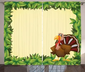 Штора в деревенском стиле Праздник урожая от ABAKUHAUS, рама Свежие листья, присборенная тесьма для спальни с петлями и крючками, 280 x 175 см, бледно-желтый, зеленовато-коричневый цвет Abakuhaus