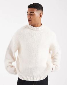 Свободный джемпер Jack & Jones из пушистой пряжи с круглым вырезом кремового цвета