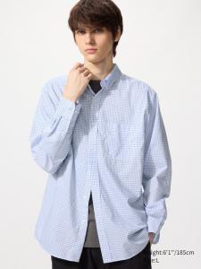 Рубашка regular fit из поплина, button-down (клетка) Uniqlo, 61 blue