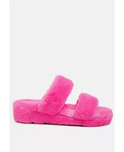 Женские меховые тапочки на плоской подошве London Rag, розовый