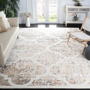 Ковер SAFAVIEH, 244 x 305 см, - коллекция Artistry - большой - Ivory & Gold, ручной работы из шерсти и вискозы, узор Trellis, идеально для гостиной, спальни, офиса, столовой (ARR668D)