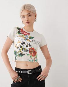 Футболка Ed Hardy с черепом и розой в цвете экрю