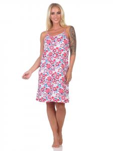 Ночная рубашка без рукавов на тонких бретельках с цветочным принтом, размеры 125, 215, 225, цвет красный NORMANN