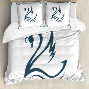 Пододеяльник ABAKUHAUS "Лебедь", "Лебедь" с изгибами, с защитой от клещей, подходит для аллергиков, с наволочками, 200 см x 200 см - 80 x 80 см, цвет "Белый бирюзовый" Abakuhaus