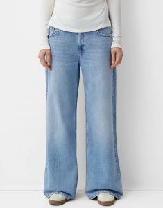Джинсы Bershka Wide Legs, средне-синего цвета