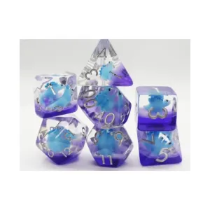 Набор Poly — синий стегозавр с серебром (7), Dice Sets - Resin/Acrylic - Blue, Green, & Purple (Foam Brain Games)