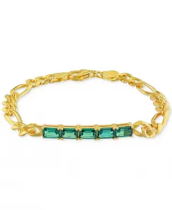 Браслет из пяти звеньев Фигаро с выращенными в лаборатории изумрудами (2-1/4 карата) из стерлингового серебра с желтым покрытием Macy'S, emerald