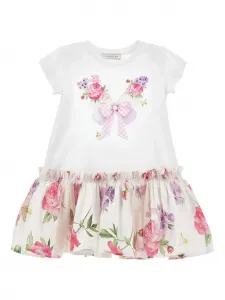 Платье с оборками и цветочным принтом Monnalisa, белый