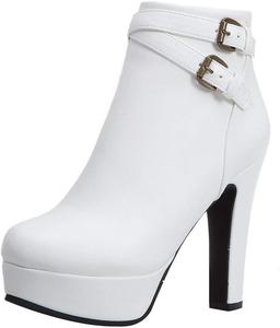 Женские ботильоны Alsoloveu на платформе с толстым каблуком, округлым носком и высоким каблуком, White