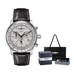 ZEPPELIN Часы Hundred Years Collection Quartz Movement Men's Watch Watch Silver Dial Stainless Steel Case Leather Strap, 7680-1 (Comes with Custom Strap and Shopping Bag)