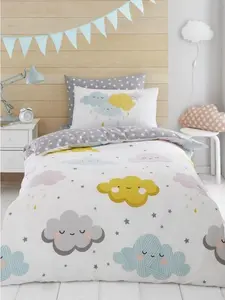 Комплект постельного белья Wolken AG1549 (односпальная кровать) (белый/серый) Unbranded