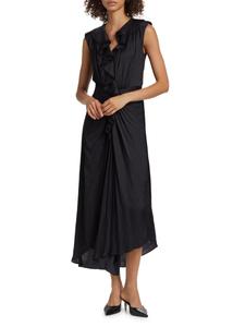 Платье-миди без рукавов с оборками оливкового цвета Ramy Brook, черный