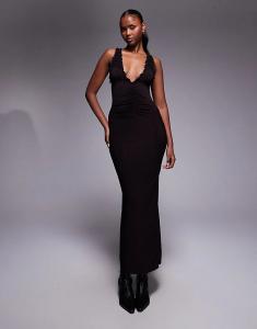 Платье миди без рукавов с присборенным вырезом ASOS DESIGN шоколадного цвета