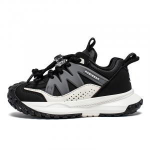 Нескользящие, износостойкие, дышащие детские беговые кроссовки Hobibear, черный белый (leather surface spring fall)