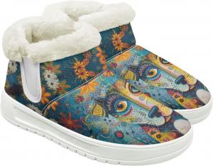 Женские меховые ботинки с противоскользящей подошвой, зимние удобные снежные туфли для дам с флисовой подкладкой, размер США 4.5-12 Cugasmaru, Dog Cool