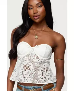 Женский прозрачный вязаный крючком топ без бретелек с чашечками Edikted, белый