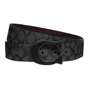 COACH Ремень мужской из лакированного полотна с кожаной телячьей кожей черный 3.8 см, Black