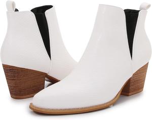 Женские ботинки-челси на низком деревянном каблуке из полиуретановой кожи Mm, White