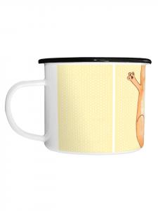 Эмалированная кружка XL Кошка обнимается, не произнося ни слова, пастельно-желтая Mr. & Mrs. Panda