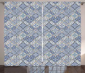 Штора ABAKUHAUS в марокканском деревенском стиле, восточные прямоугольники, присборенная штора для спальни с петлями и крючками, 280 x 245 см, цвет: синий, оранжевый, белый Abakuhaus