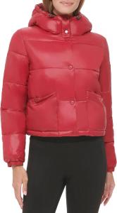 Женская легкая укороченная стеганая куртка Calvin Klein с капюшоном и карманами на кнопках, Snap Pocket Red Velvet