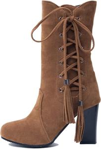 Женские сапоги ZBYY до середины голени с каблуком, сексуальные заостренные носки, шнуровка, высокие массивные каблуки, удобные вечерние сапоги на каблуке